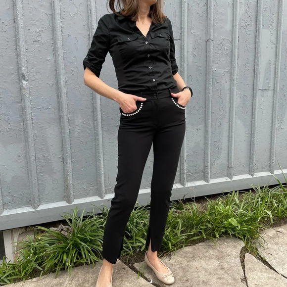 Moschino  Black Slim Pants with Pearl Embellished Details, size 6 - Picture 1 of 13